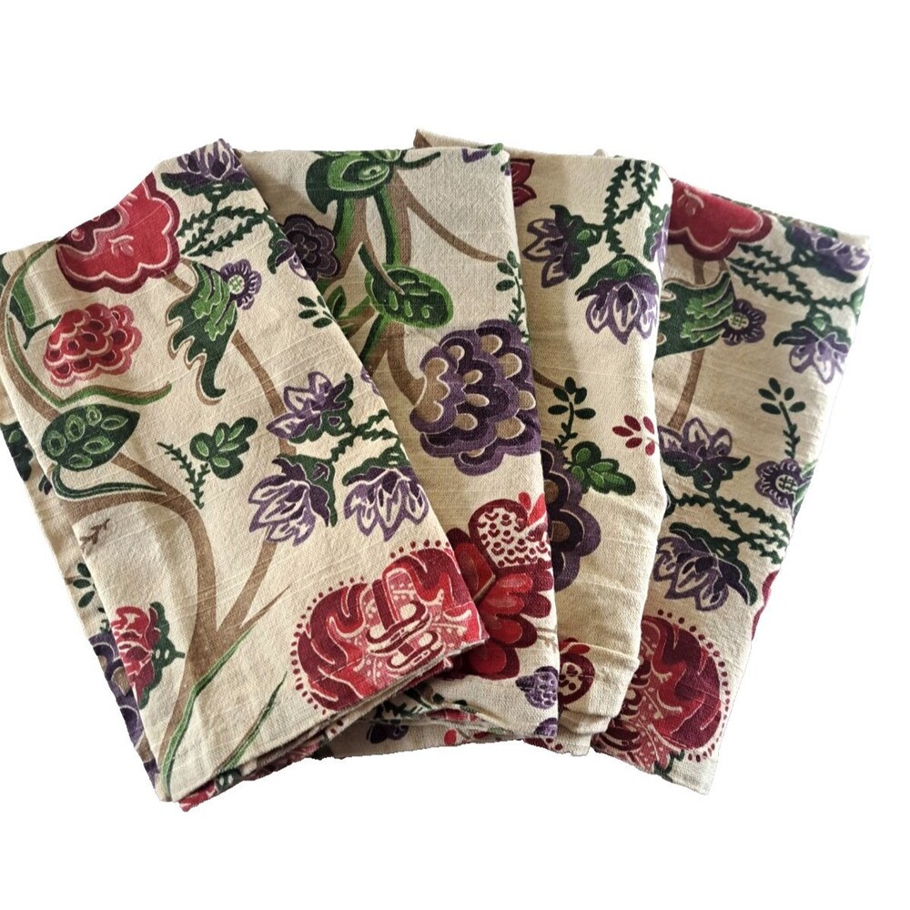 Target Home Cloth Napkins Set Of 4 Beige Lotus Floral Jacobean Cotton Boho